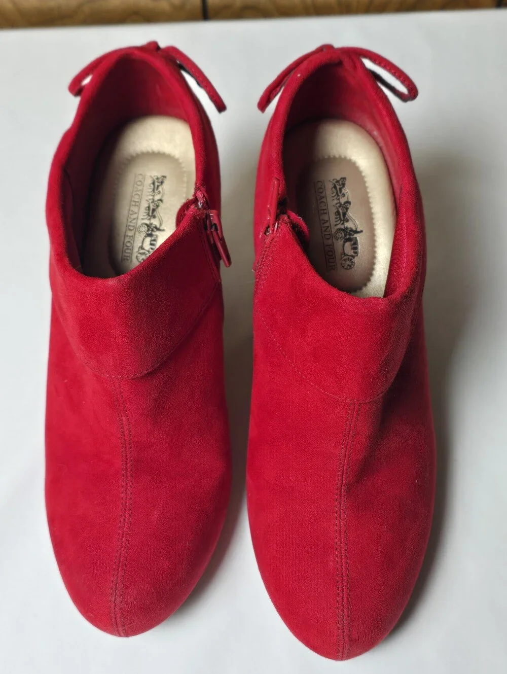 Coach and Four Red Suede Ankle Booties